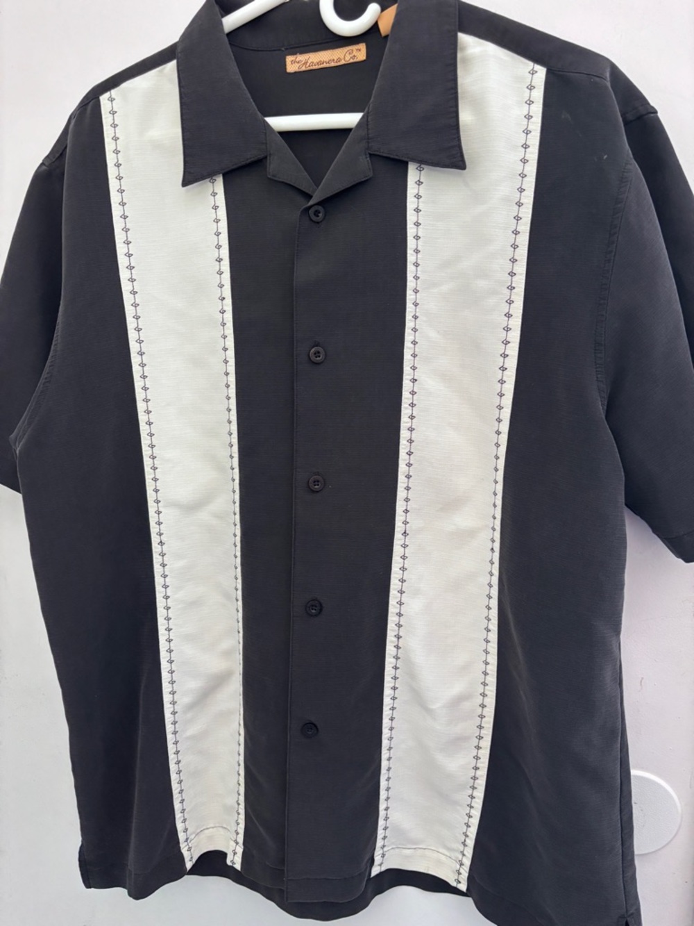 The Havanera Co. Men's Large Black and White Cigar Shirt Embroidered Button-Up